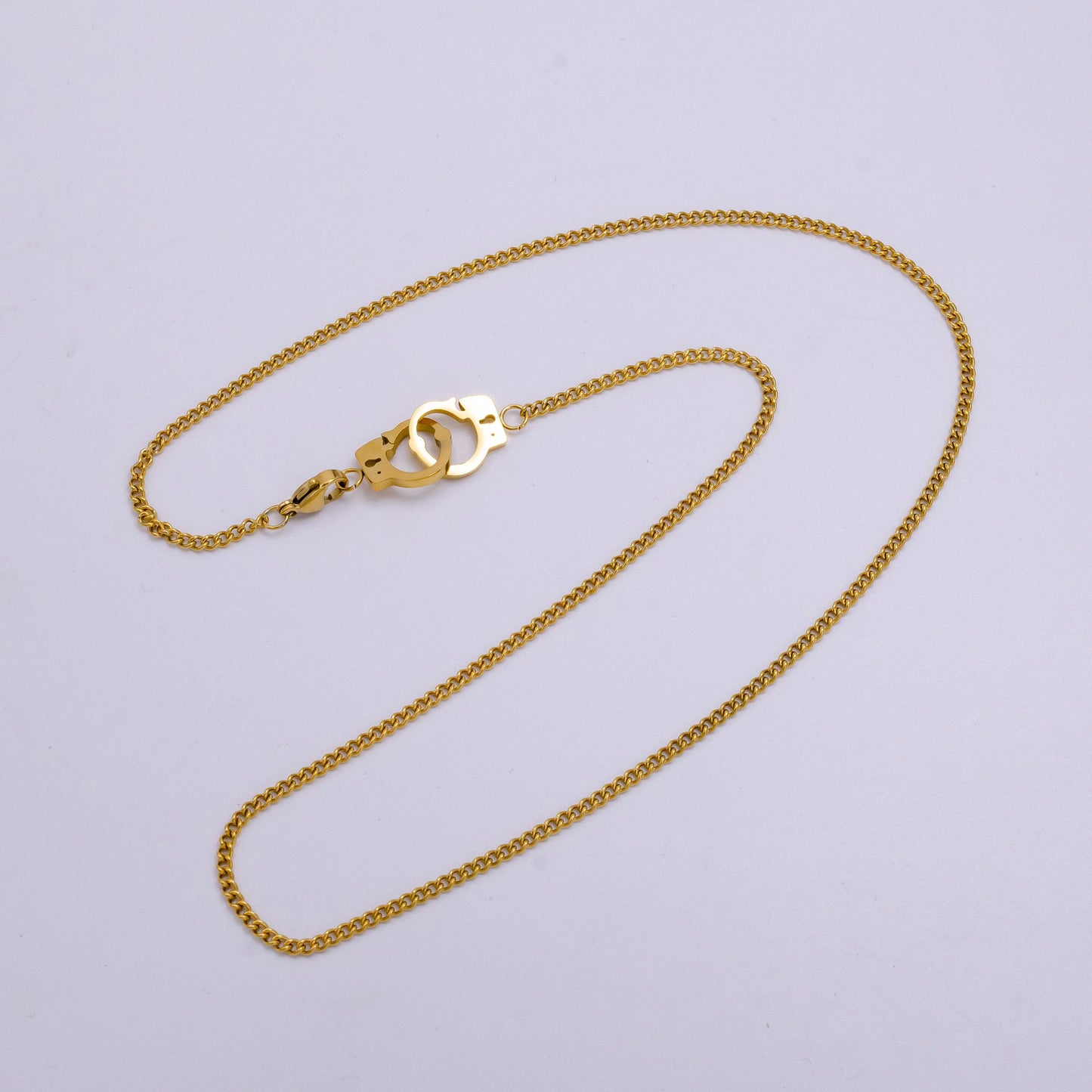 Stainless steel 2mm curb chain handcuff connector 19 inch necklace | wa-2340
