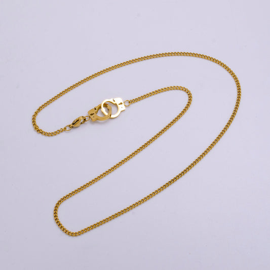 Stainless steel 2mm curb chain handcuff connector 19 inch necklace | wa-2340