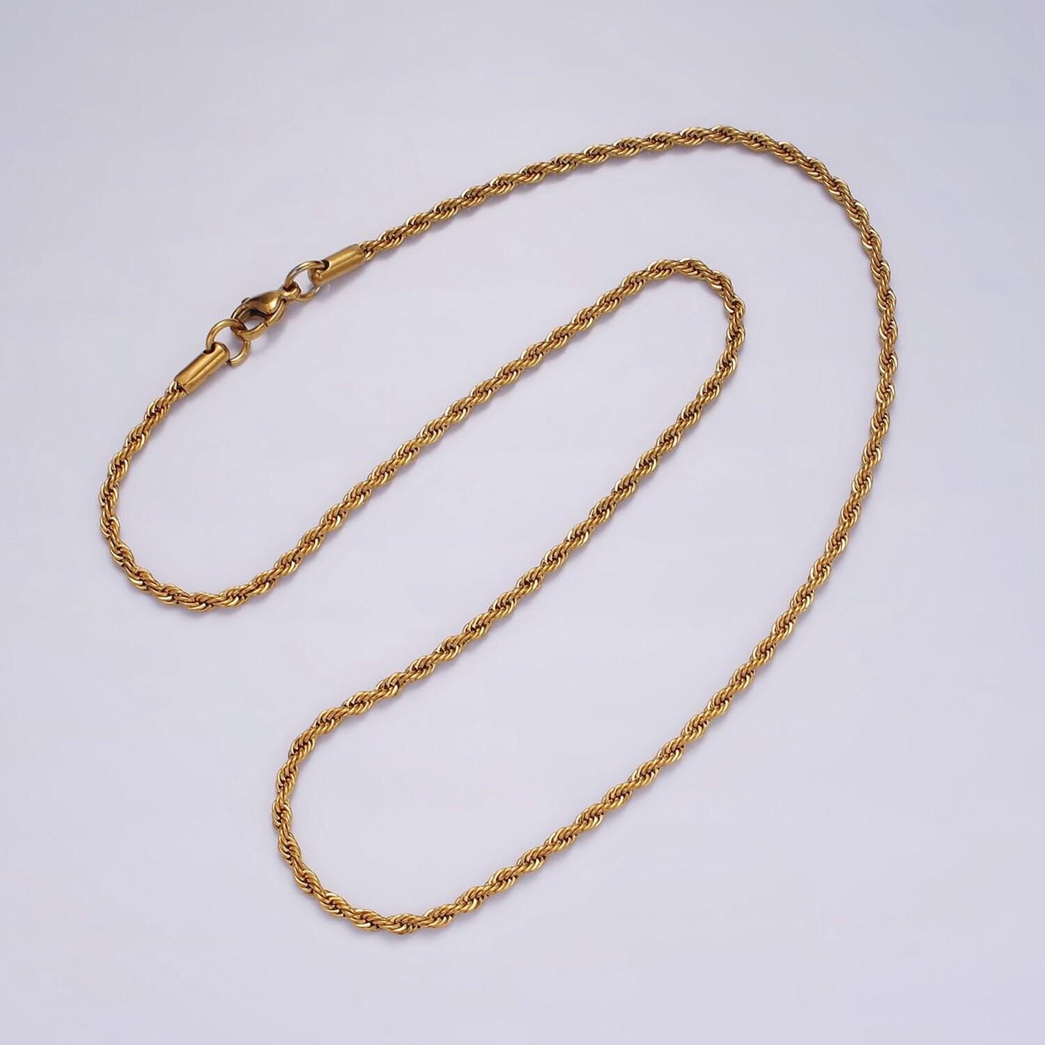 Stainless steel 1.8mm rope 17.7 inches necklace in gold & silver | wa-2336 wa-2337