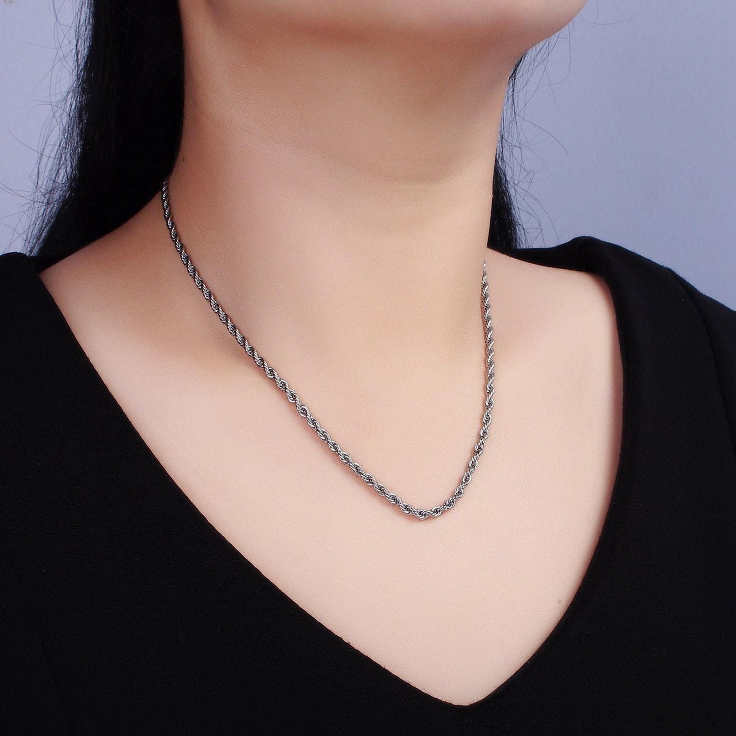 Stainless steel 2.8mm rope 18 inches necklace in gold & silver | wa-2334 wa-2335
