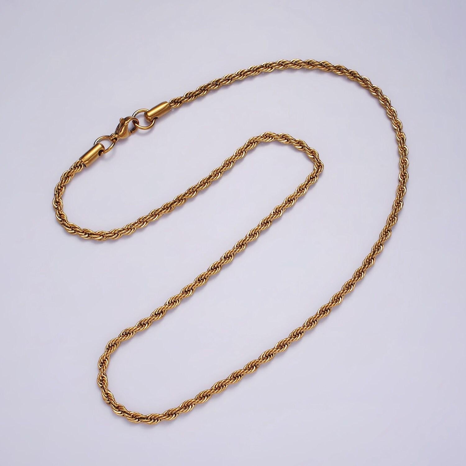 Stainless steel 2.8mm rope 18 inches necklace in gold & silver | wa-2334 wa-2335