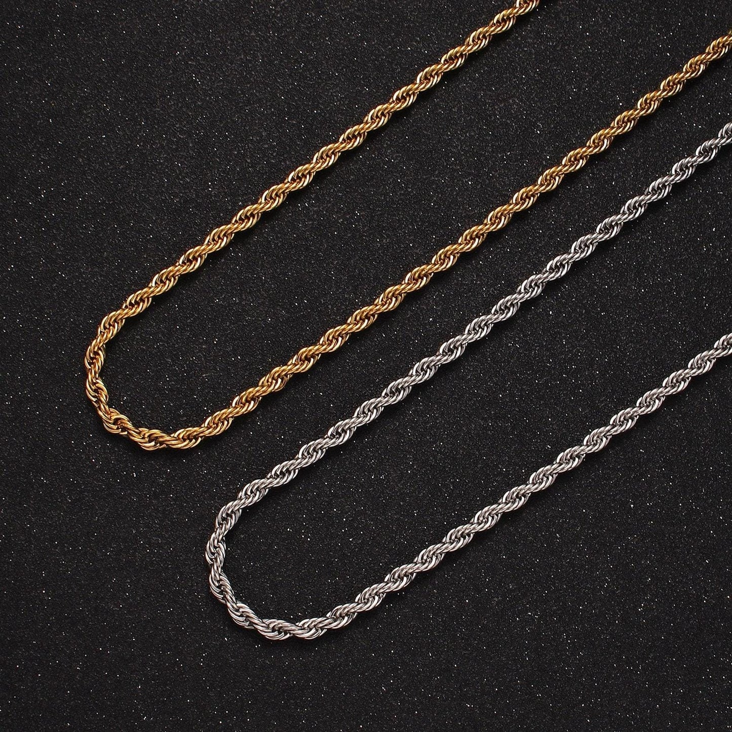 Stainless steel 3.7mm rope 18 inches necklace in gold & silver | wa-2332 wa-2333