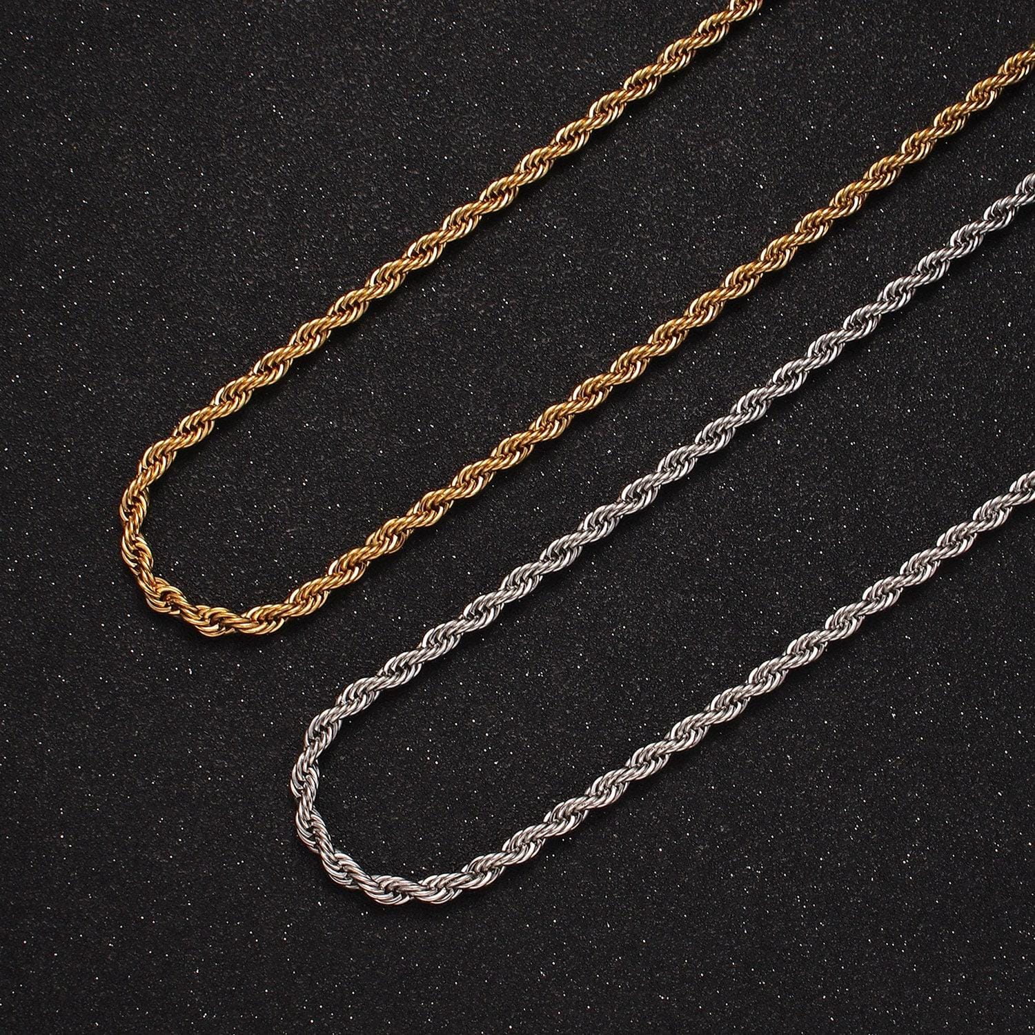 Stainless steel 3.7mm rope 18 inches necklace in gold & silver | wa-2332 wa-2333