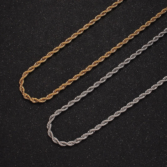 Stainless steel 3.7mm rope 18 inches necklace in gold & silver | wa-2332 wa-2333