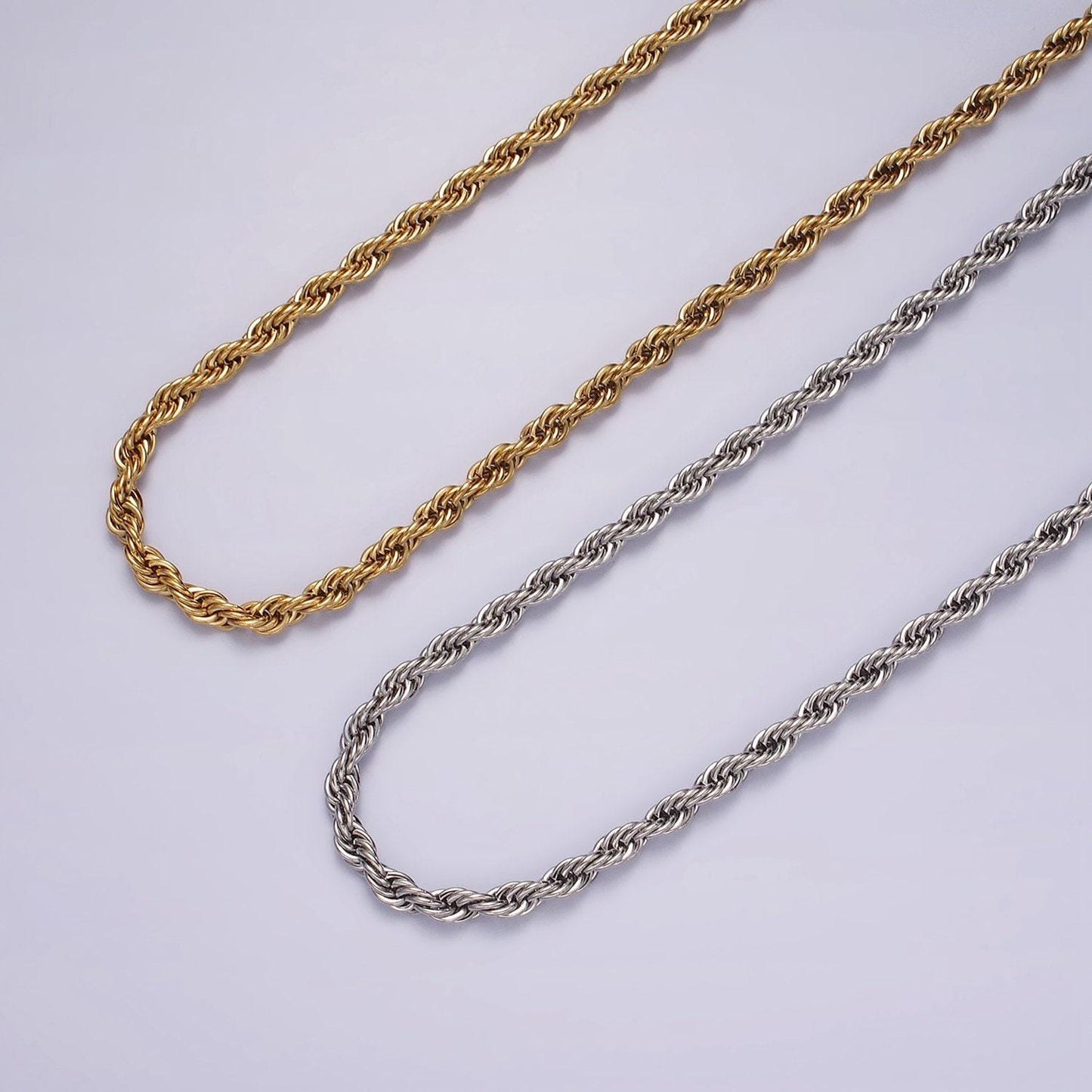 Stainless steel 3.7mm rope 18 inches necklace in gold & silver | wa-2332 wa-2333