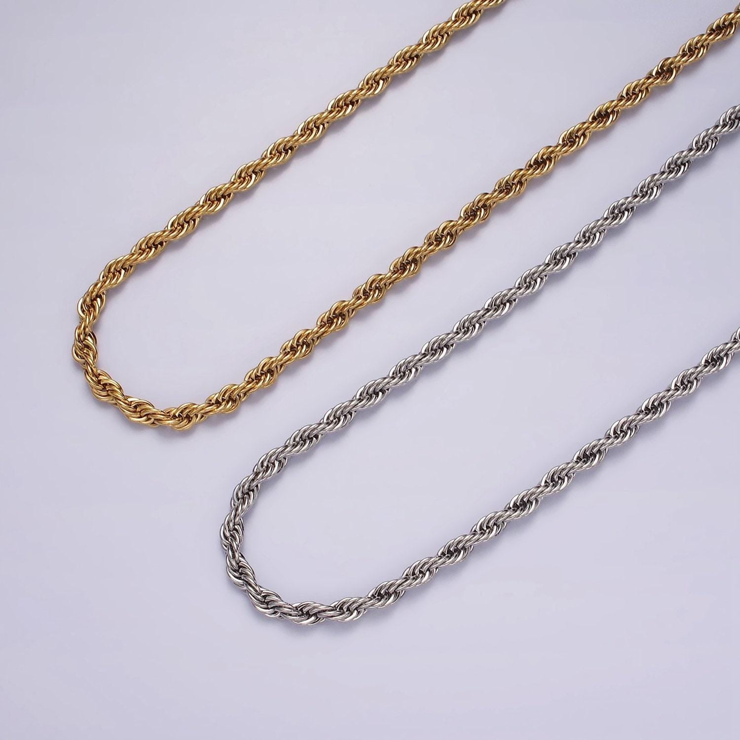 Stainless steel 3.7mm rope 18 inches necklace in gold & silver | wa-2332 wa-2333