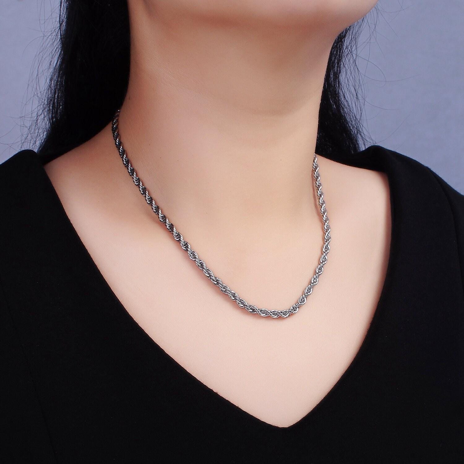 Stainless steel 3.7mm rope 18 inches necklace in gold & silver | wa-2332 wa-2333