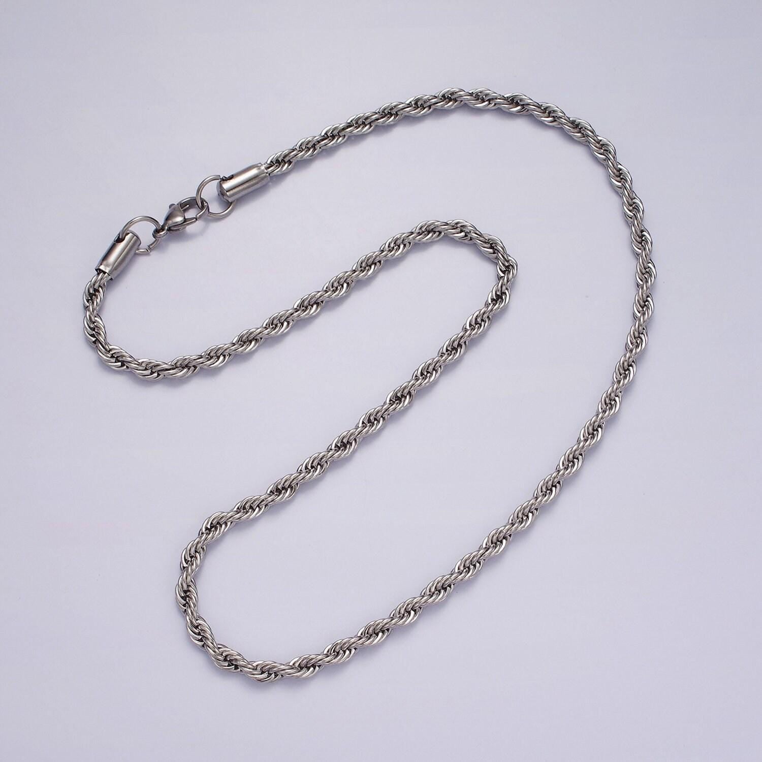 Stainless steel 3.7mm rope 18 inches necklace in gold & silver | wa-2332 wa-2333