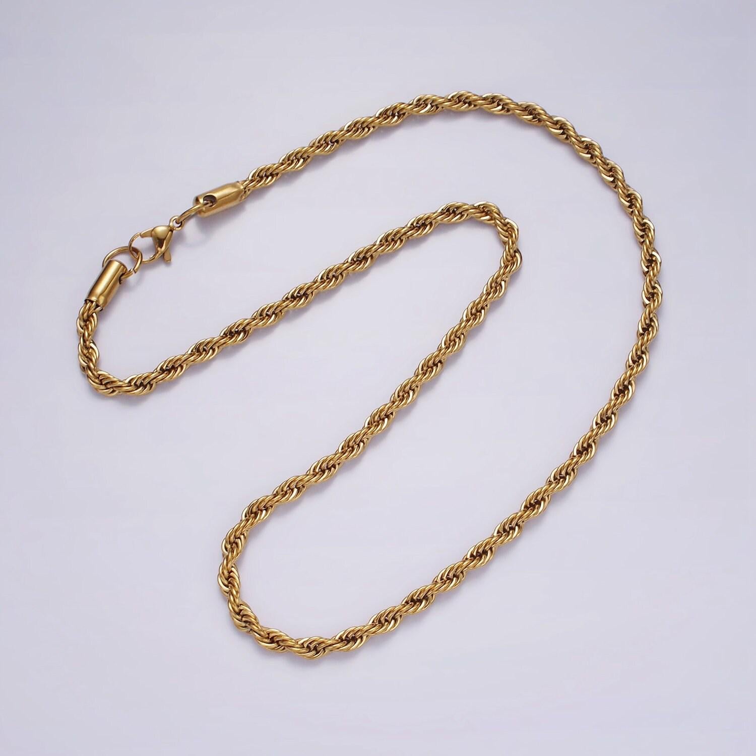 Stainless steel 3.7mm rope 18 inches necklace in gold & silver | wa-2332 wa-2333