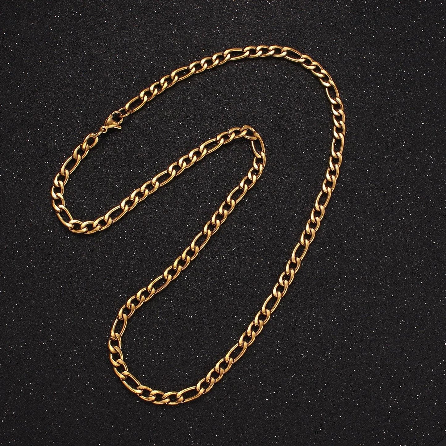 5.2mm figaro link stainless steel gold plated necklace chain for men or women long figaro chain 20, 22, 24 inch necklace wa2312