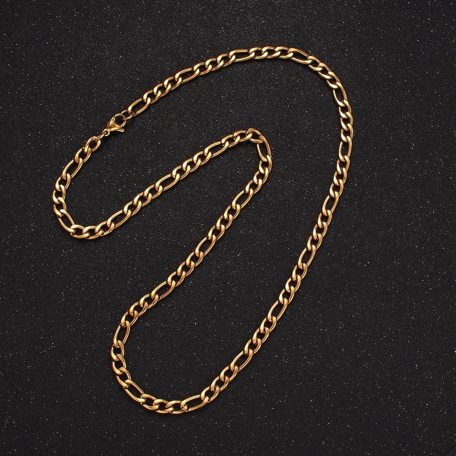5.2mm figaro link stainless steel gold plated necklace chain for men or women long figaro chain 20, 22, 24 inch necklace wa2312