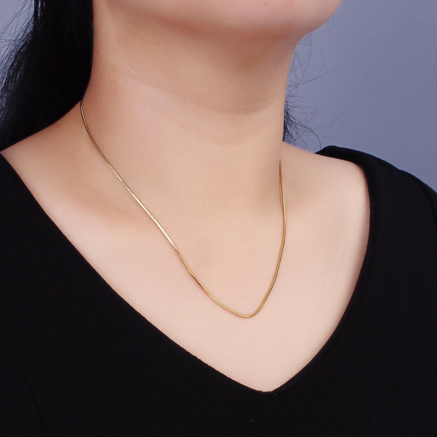 Dainty gold mini round snake herringbone chain necklaces stainless steel 1.2mm chain gold jewelry minimalist layered styles necklace wa2309