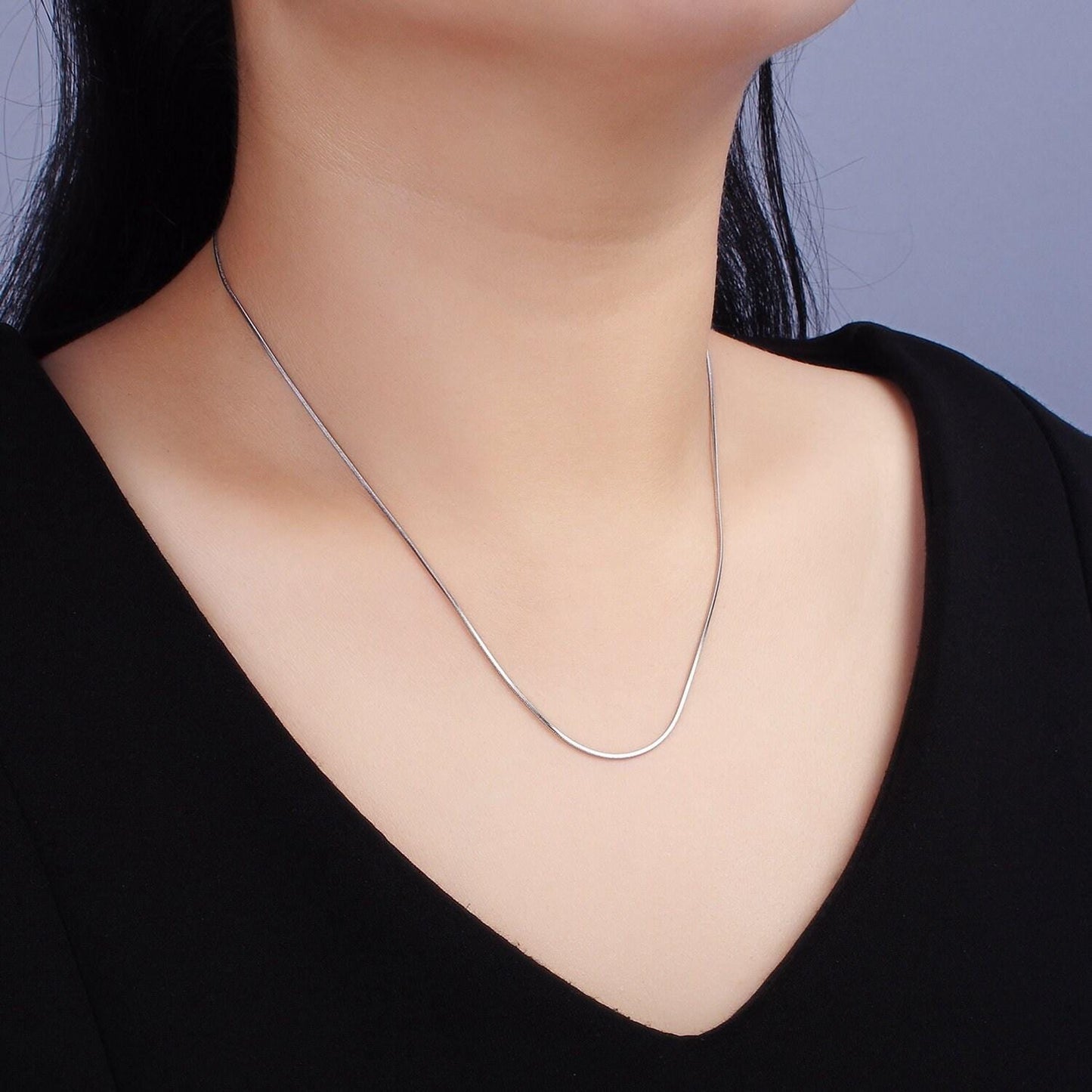 Stainless steel 1mm dainty flat snake 18 inch layering chain necklace | wa-2265