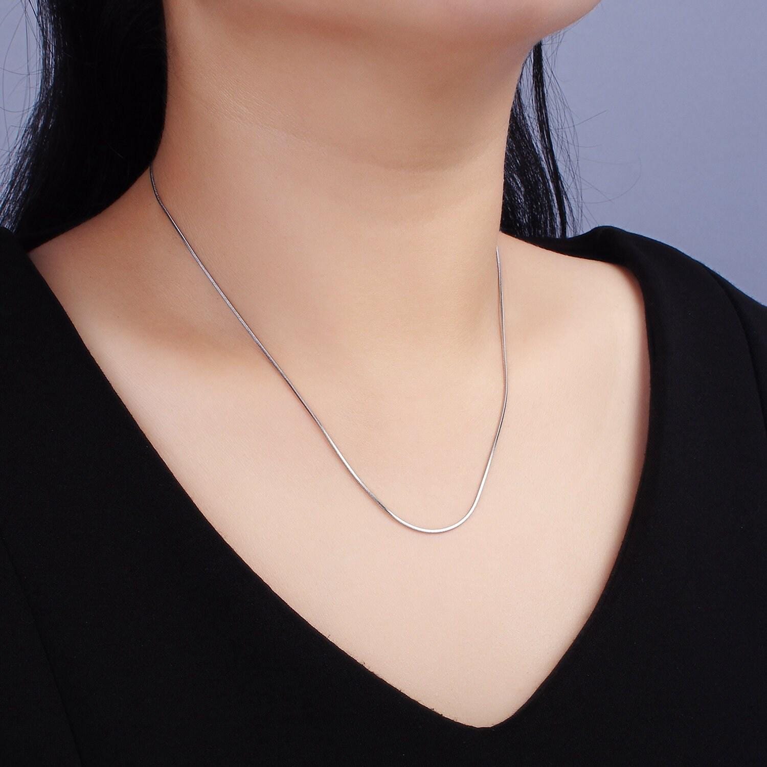 Stainless steel 1mm dainty flat snake 18 inch layering chain necklace | wa-2265