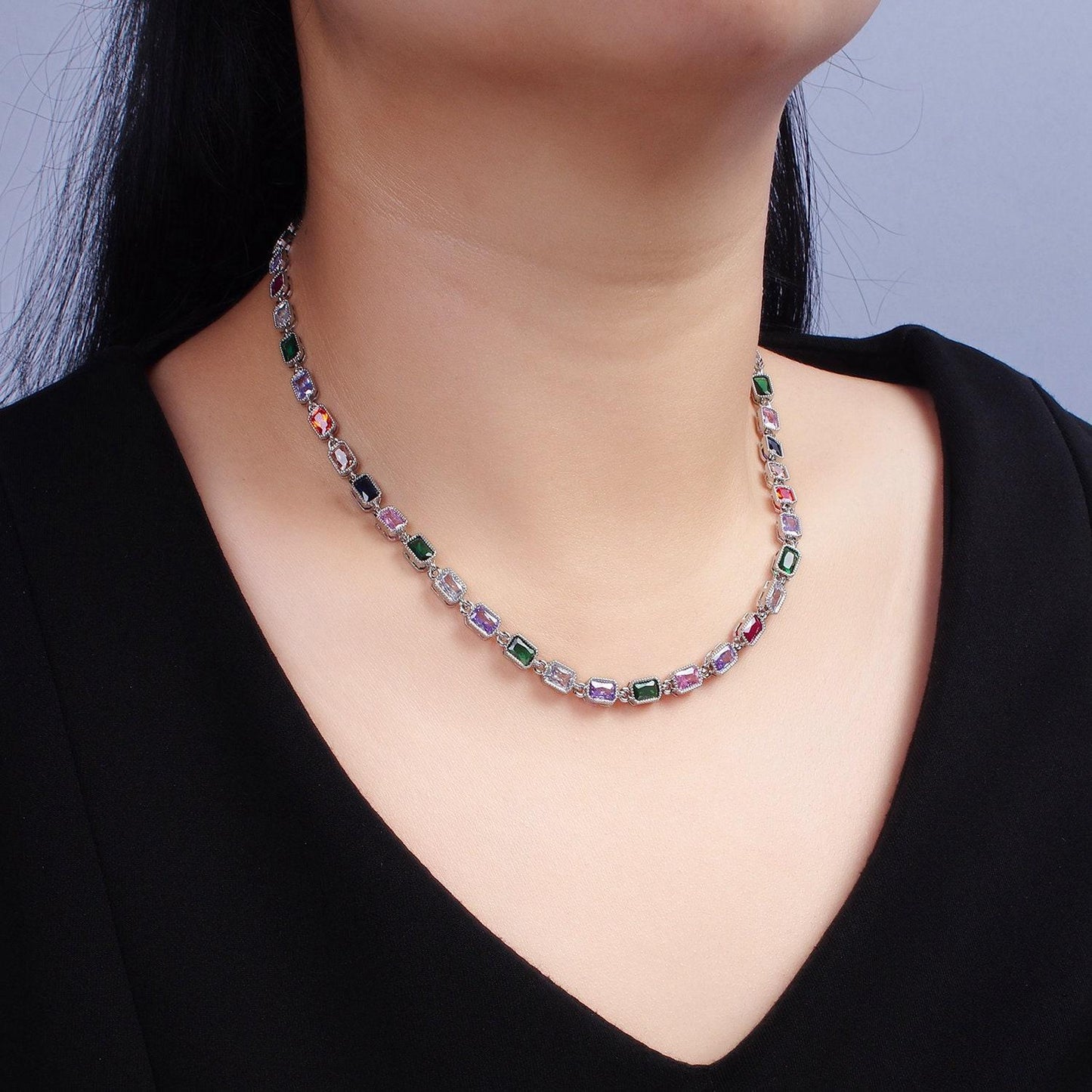 Gold filled necklace colorful cz stone necklace gemstone necklace crystal necklace dainty necklace christmas gift for her wa2248