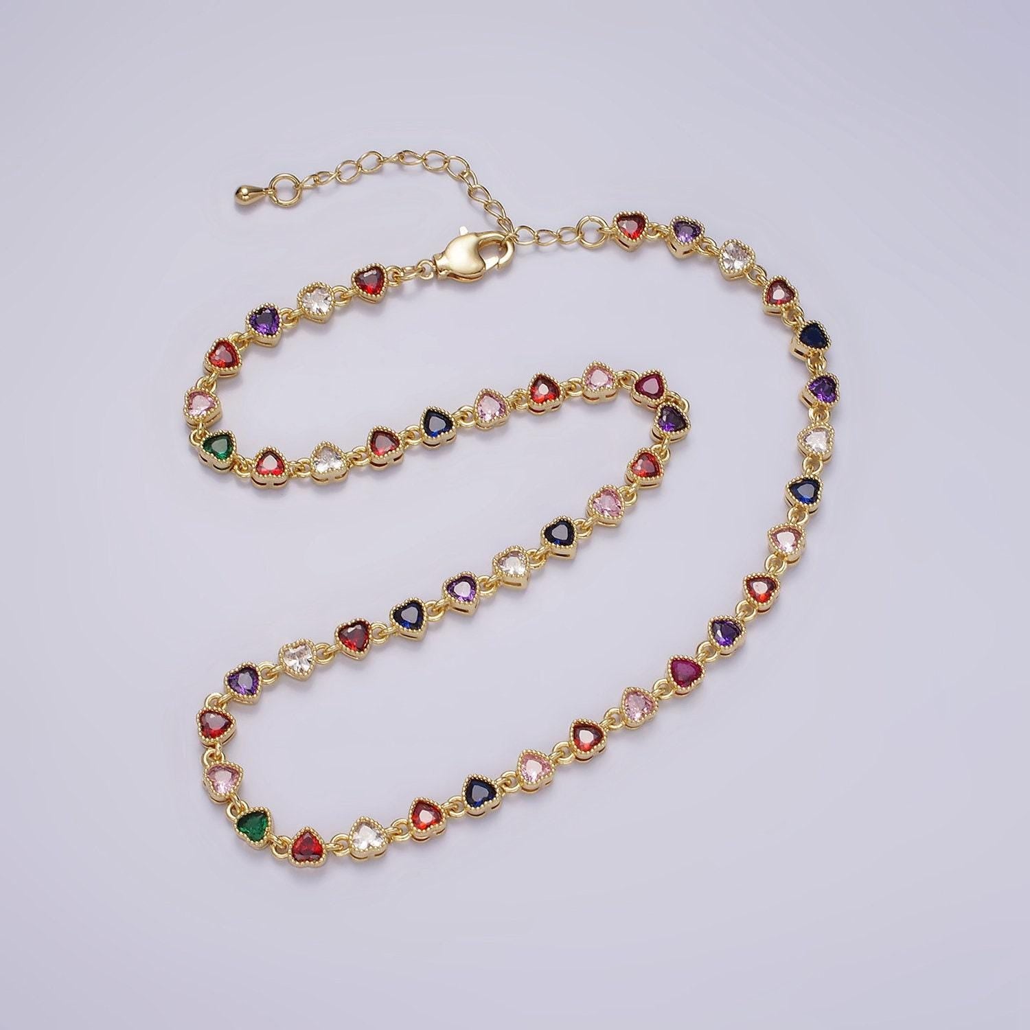 Gold necklace colorful necklace cz stone necklace 14k gold filled cubic heart necklace dainty necklace gift for her wa2244