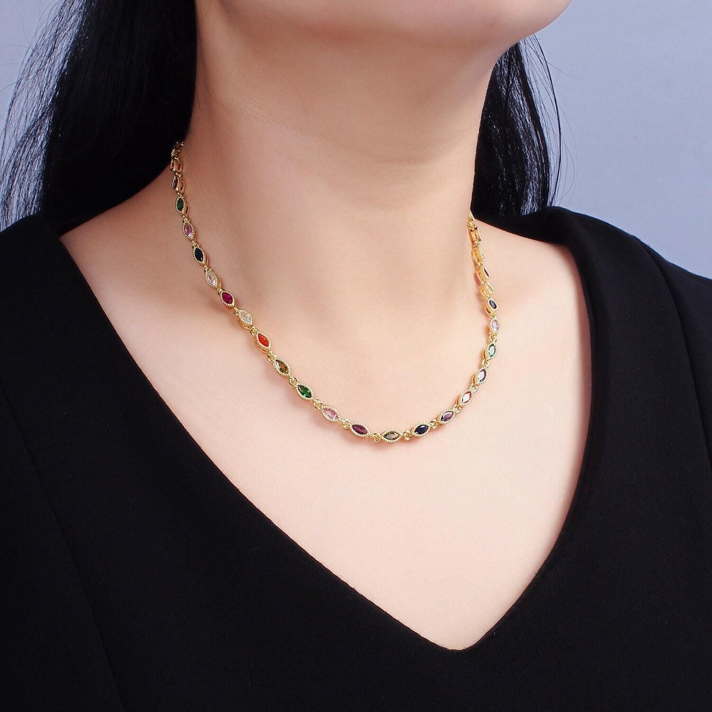 Gold necklace colorful necklace cz stone necklace 14k gold filled cubic eye oval necklace dainty necklace gift for her wa2240