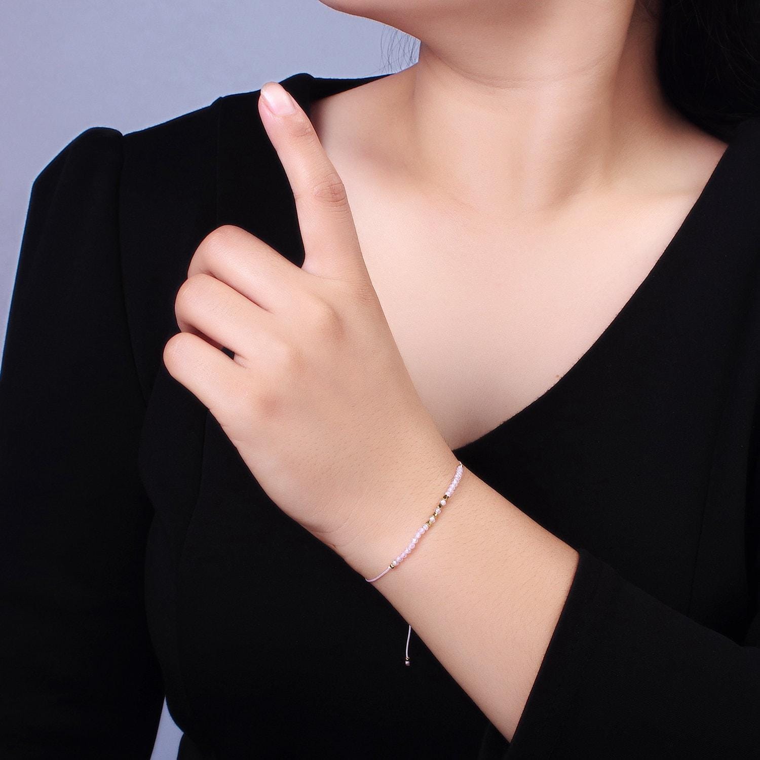 Pink friendship bracelet rope cord adjustable bracelet for women with gold beads wa2212 wa2213 wa2214