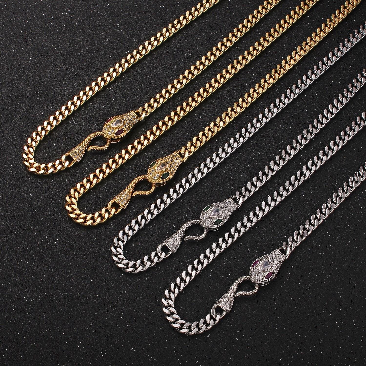 5.8mm gold miami cuban curb chain with cubic zirconia snake clasp silver serpent end clasp for statement jewelry 18 inch necklace wa-2205