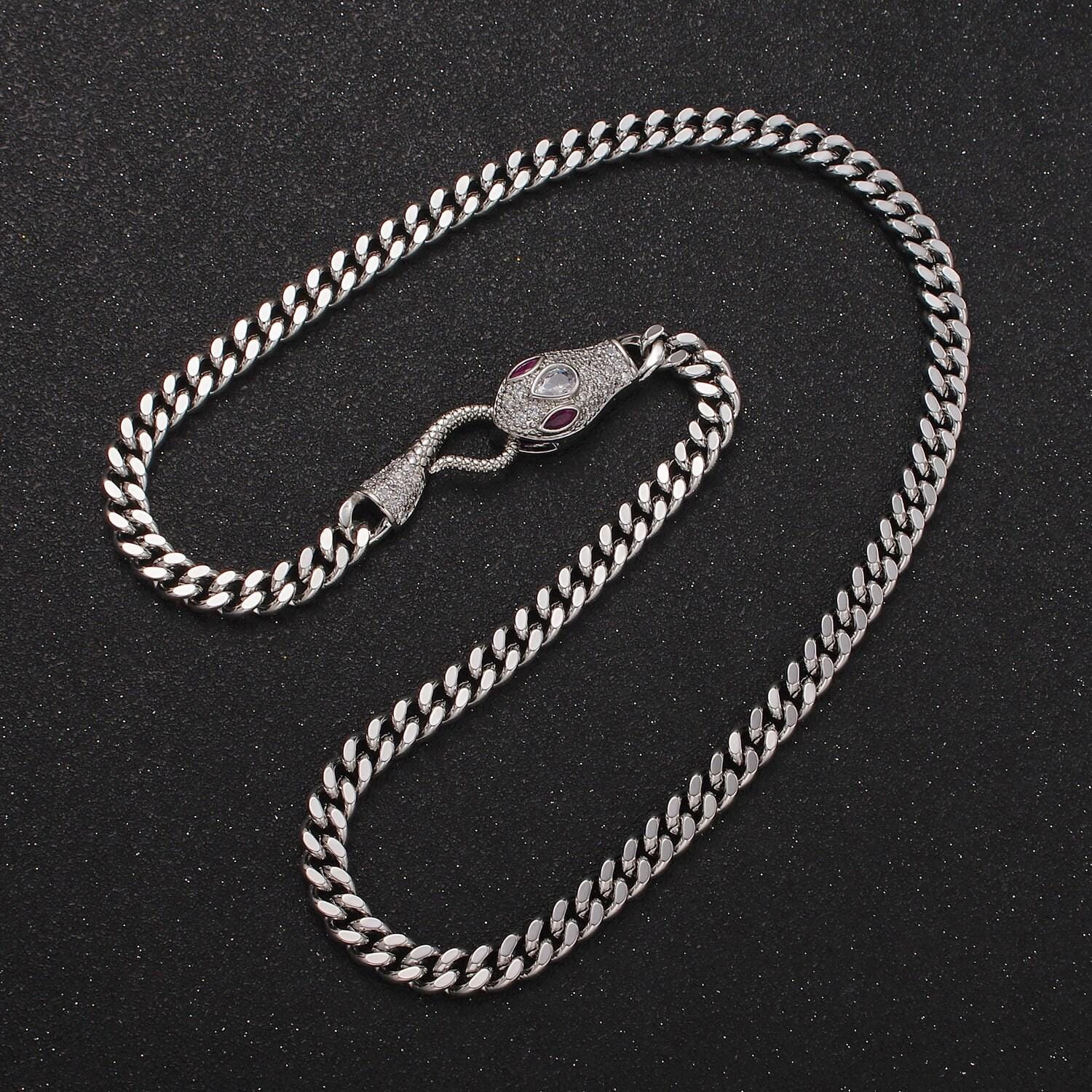 5.8mm gold miami cuban curb chain with cubic zirconia snake clasp silver serpent end clasp for statement jewelry 18 inch necklace wa-2205