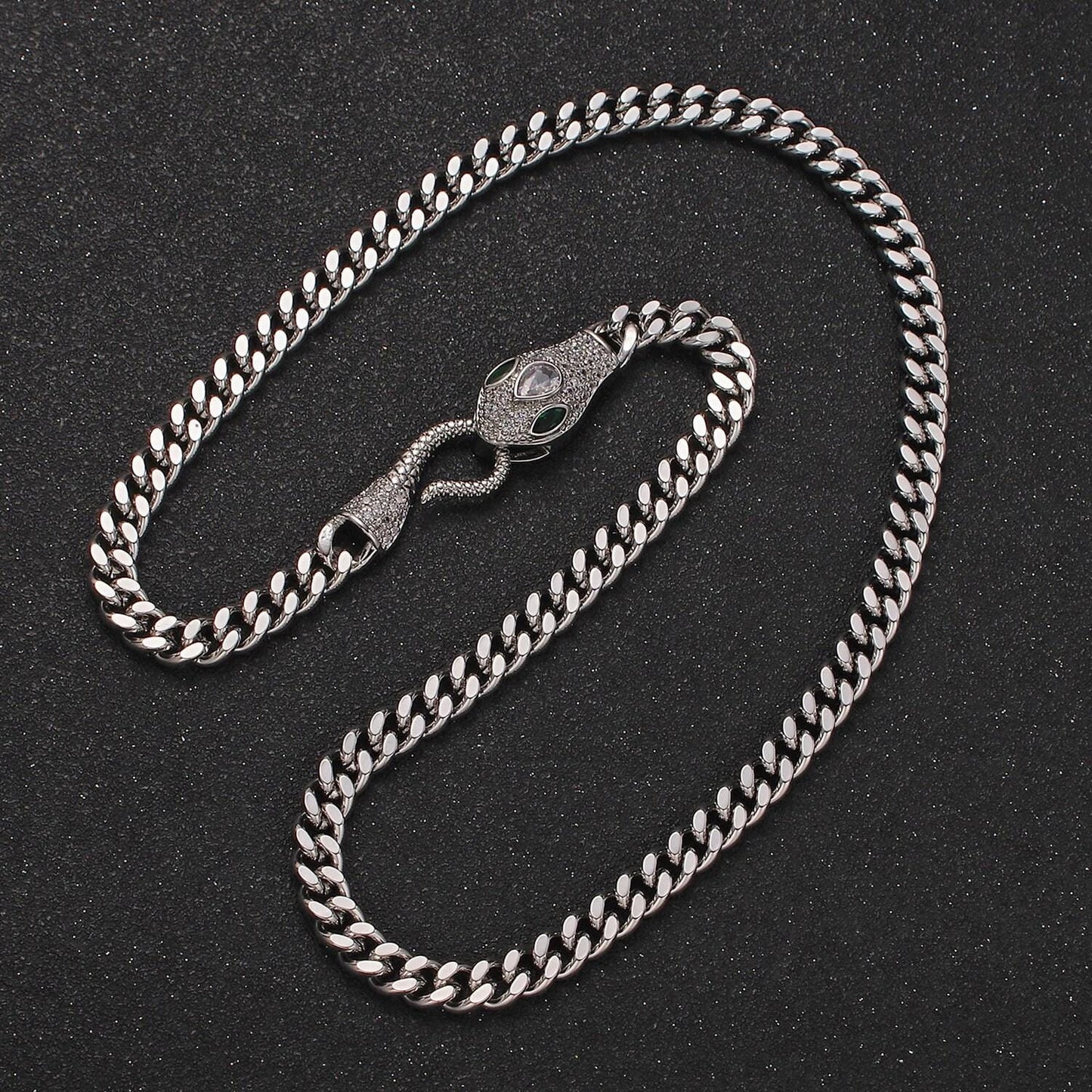 5.8mm gold miami cuban curb chain with cubic zirconia snake clasp silver serpent end clasp for statement jewelry 18 inch necklace wa-2205
