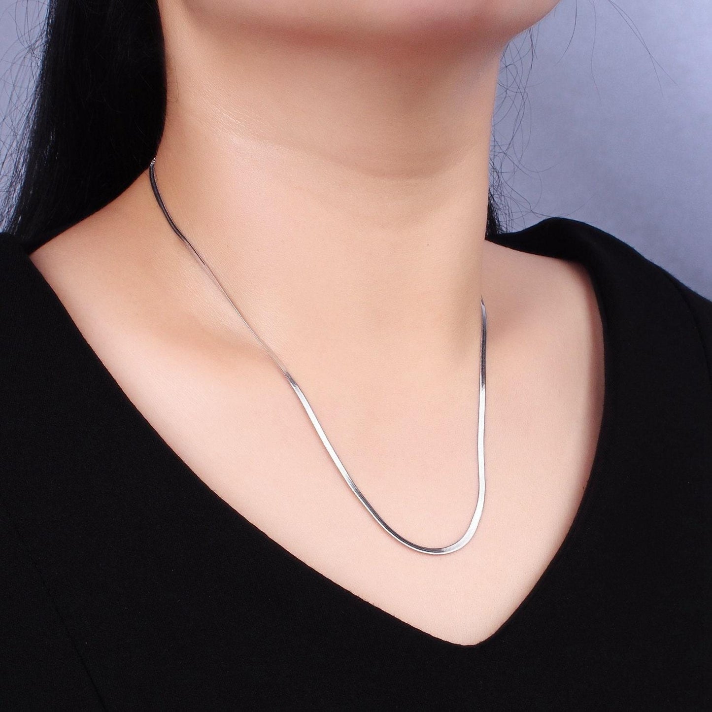 S925 sterling silver 2mm herringbone 17 inch layering chain necklace in silver | wa-2158