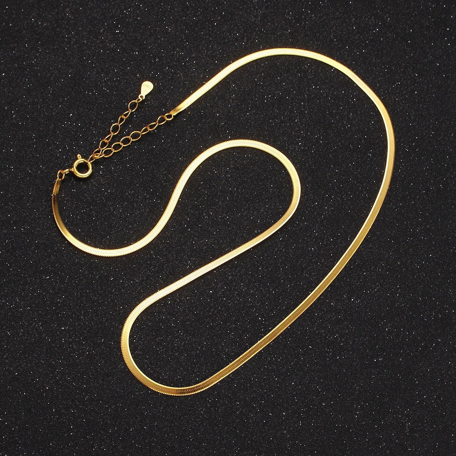 2mm vermeil gold herringbone finished necklace chain - 925 sterling silver over 18k gold with spring clasps layering necklace wa2156