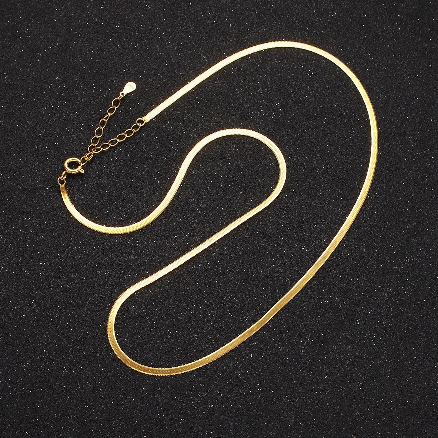 2mm vermeil gold herringbone finished necklace chain - 925 sterling silver over 18k gold with spring clasps layering necklace wa2156