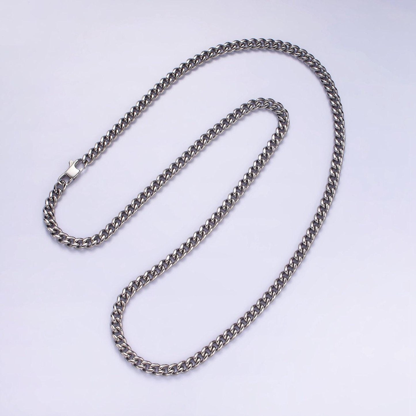 5mm curb chain necklaces 21.6" or 23.6 " chain , lobster clasp in silver , gold - wholesale stainless steel chains wa2139~wa2142