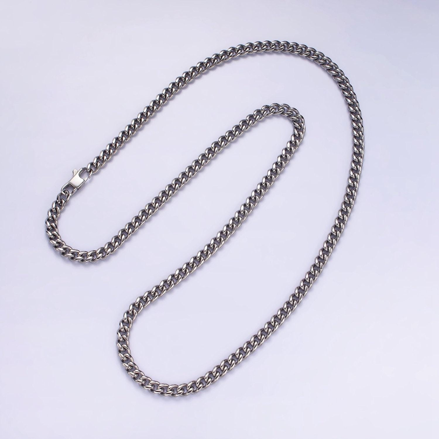 5mm curb chain necklaces 21.6" or 23.6 " chain , lobster clasp in silver , gold - wholesale stainless steel chains wa2139~wa2142