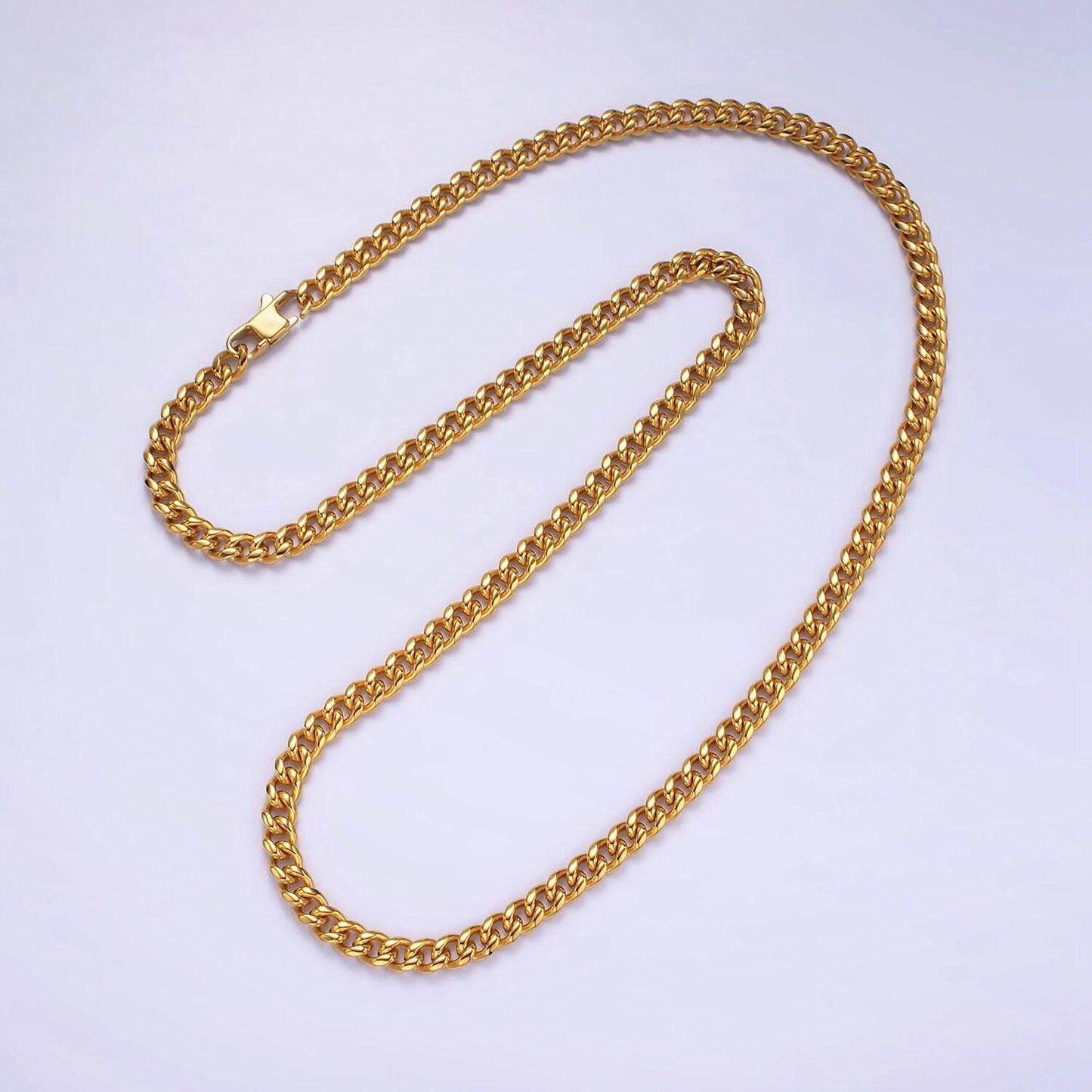 5mm curb chain necklaces 21.6" or 23.6 " chain , lobster clasp in silver , gold - wholesale stainless steel chains wa2139~wa2142