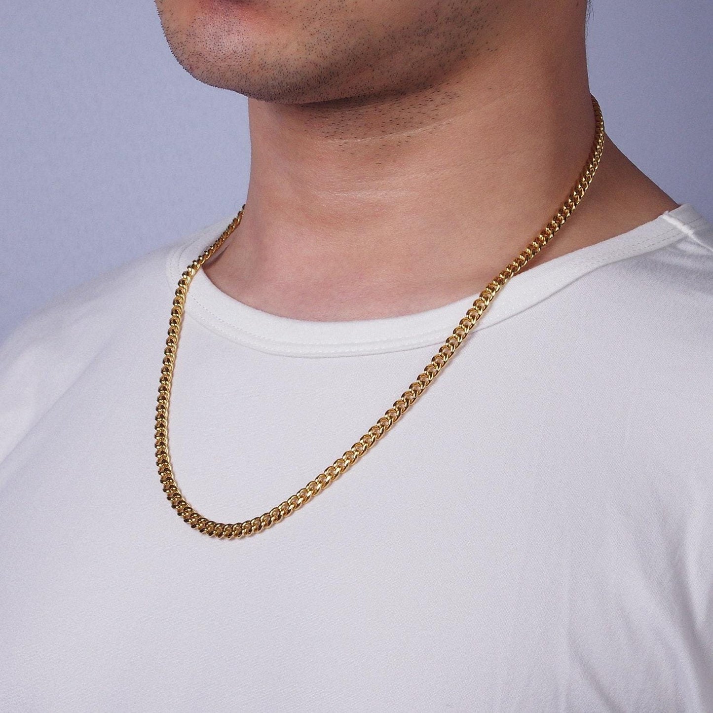 5mm curb chain necklaces 21.6" or 23.6 " chain , lobster clasp in silver , gold - wholesale stainless steel chains wa2139~wa2142