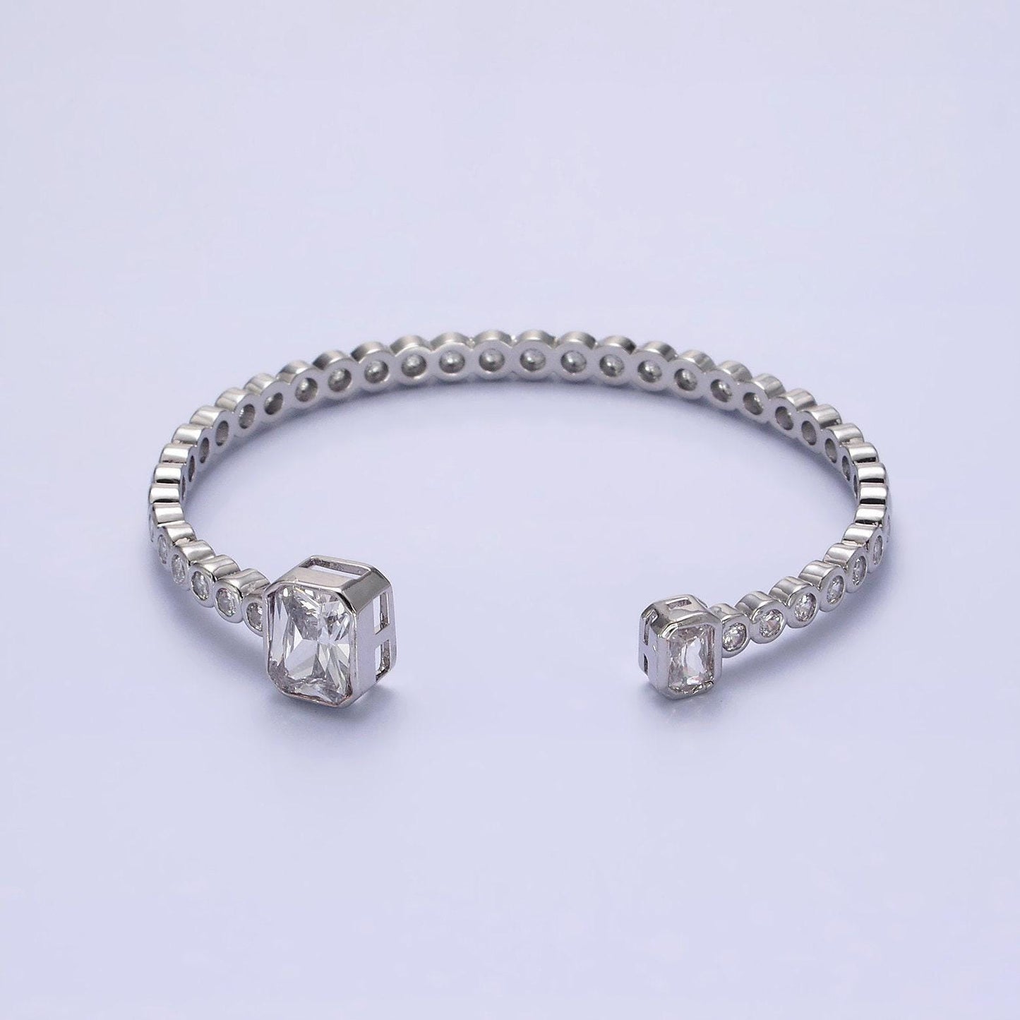 14k gold filled clear baguette round cz lined cuff bracelet in silver & gold | wa-2093 wa-2094