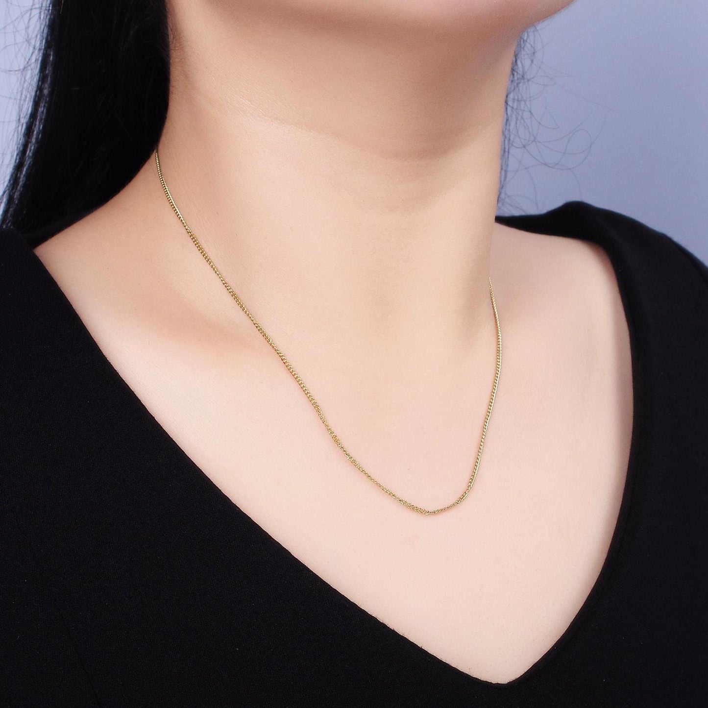 Stainless steel 1.5mm dainty curb 18 inch layering chain necklace | wa-2088