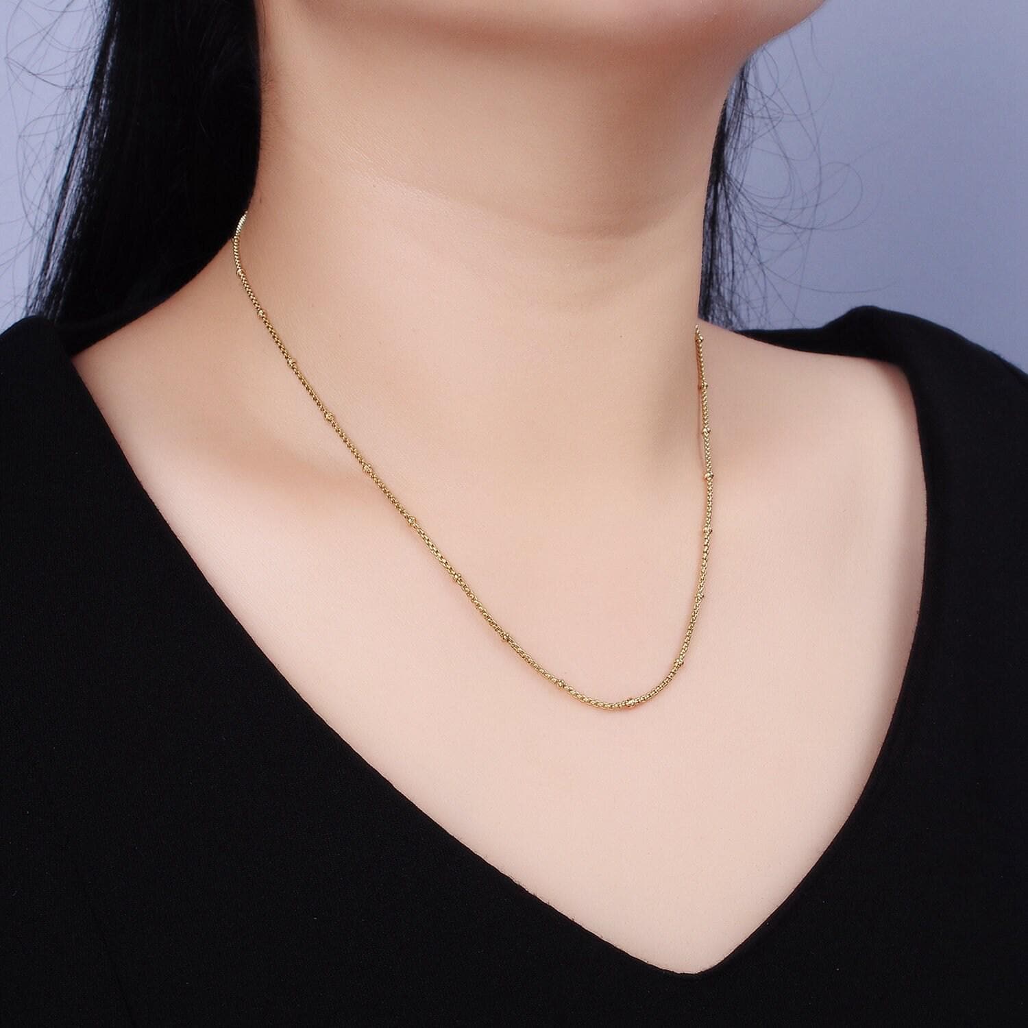 Stainless steel 2mm satellite box 18 inch chain necklace in gold | wa-2024