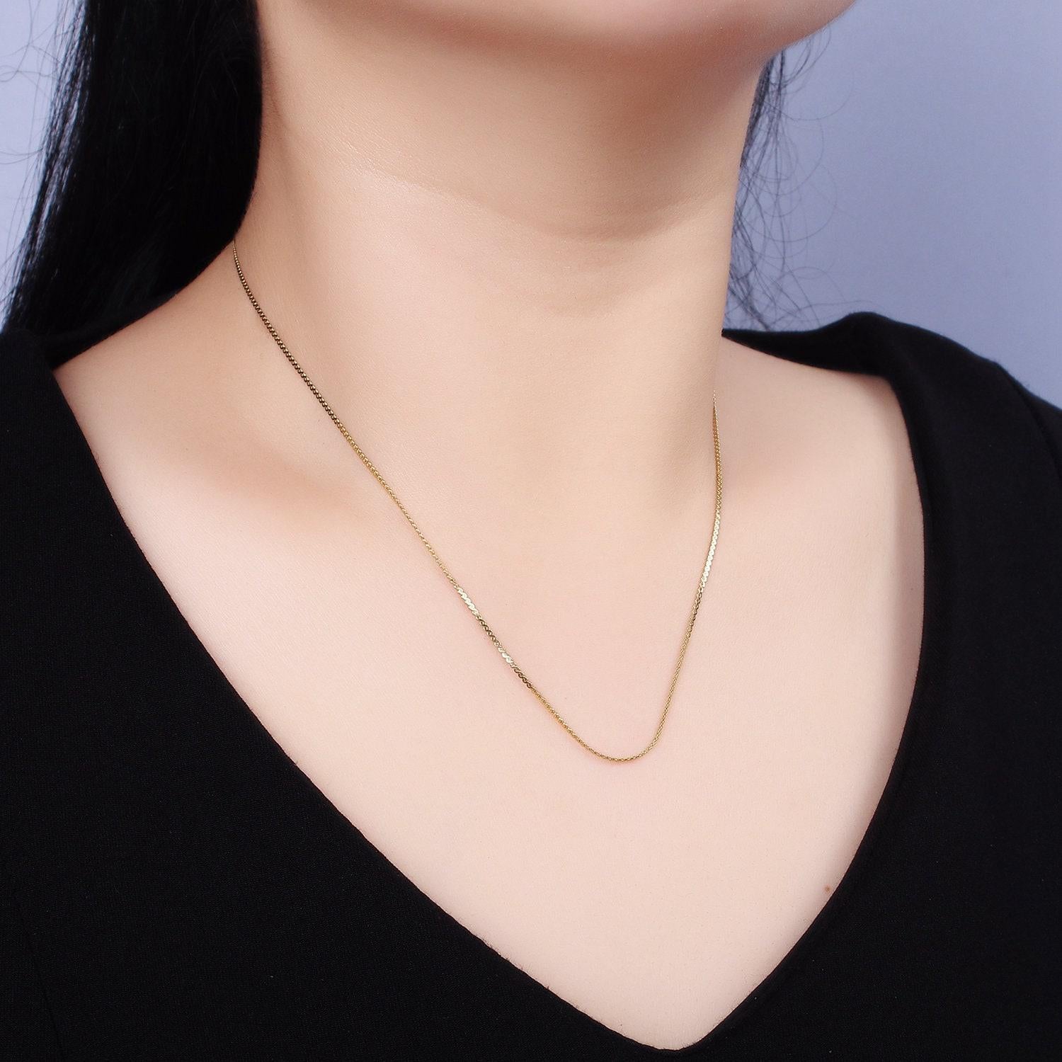 Stainless steel 1mm dainty designed flat figure eight herringbone 18 inch layering chain necklace | wa-2022