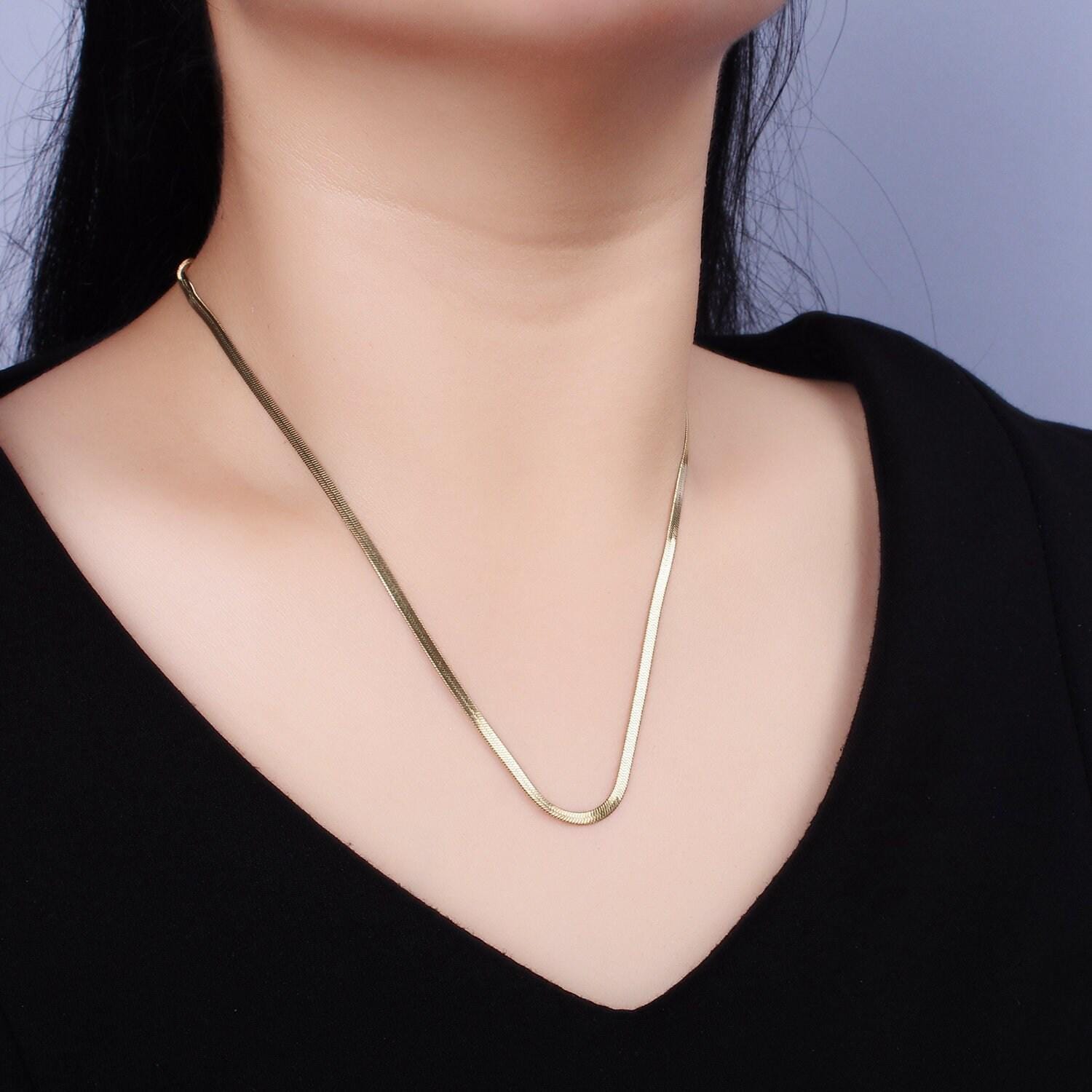 Stainless steel 2mm herringbone 18 inch layering chain necklace | wa-2017