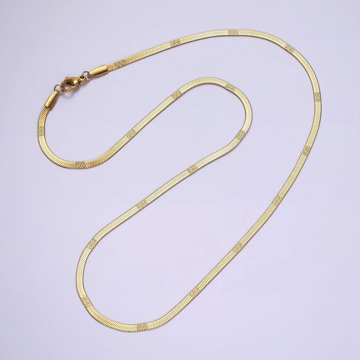 Stainless steel 2.5mm textured unique herringbone 18 inch layering chain necklace | wa-2005