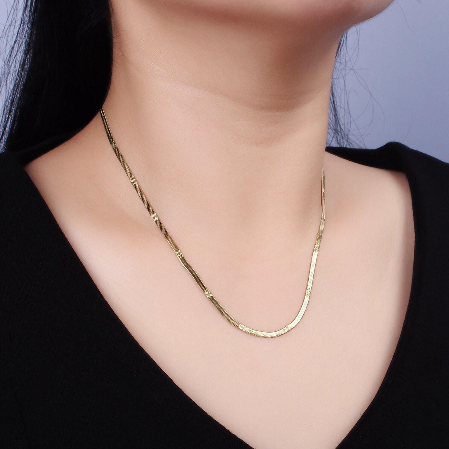 Stainless steel 2.5mm textured unique herringbone 18 inch layering chain necklace | wa-2005