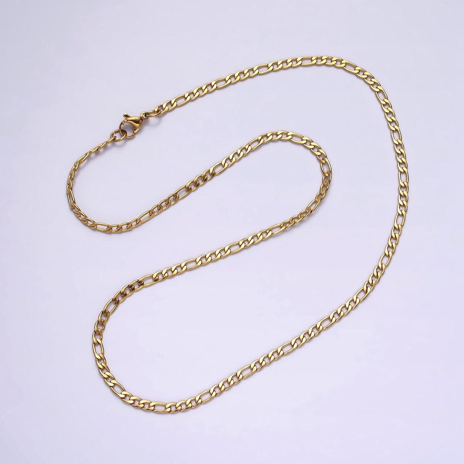 Stainless steel 2.8mm flat figaro 17.72 inch layering princess chain necklace | wa-2002