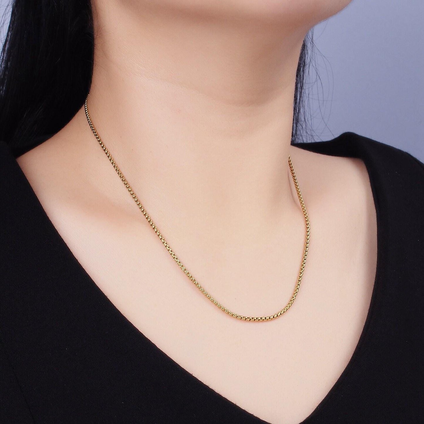 Stainless steel 1.8mm dainty box chain 17.72 layering chain necklace | wa-1992