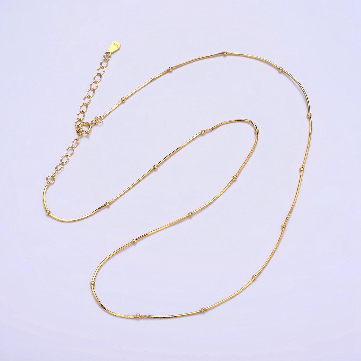 Dainty 24k gold vermeil satellite chain necklace 925 sterling silver snake necklace chain w/ 2 inch extender | wa1983