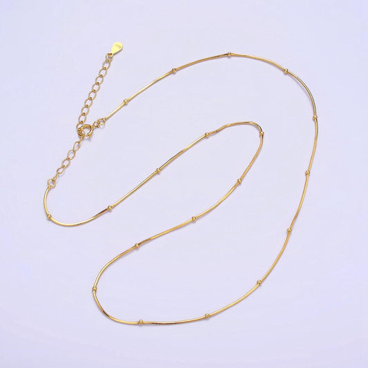 Dainty 24k gold vermeil satellite chain necklace 925 sterling silver snake necklace chain w/ 2 inch extender | wa1983