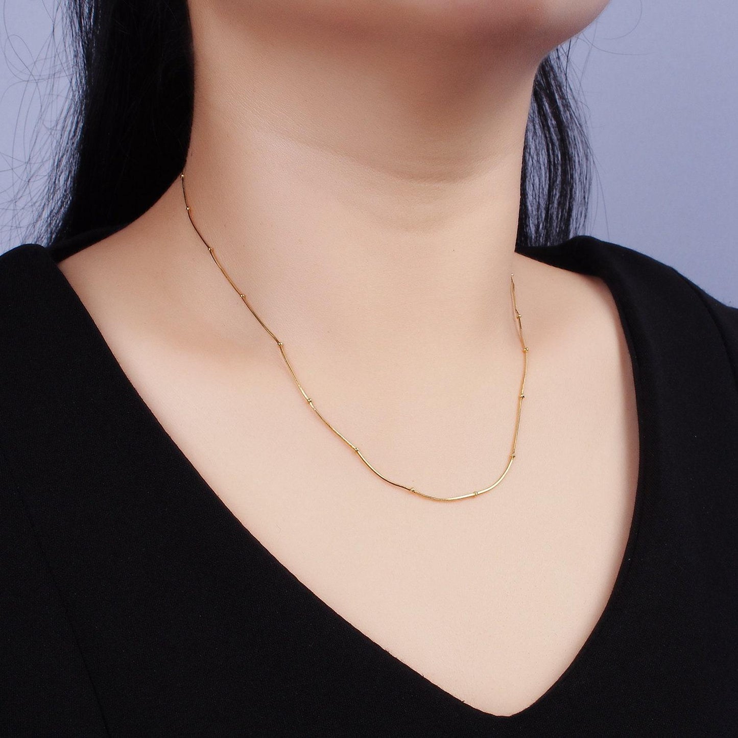 Dainty 24k gold vermeil satellite chain necklace 925 sterling silver snake necklace chain w/ 2 inch extender | wa1983