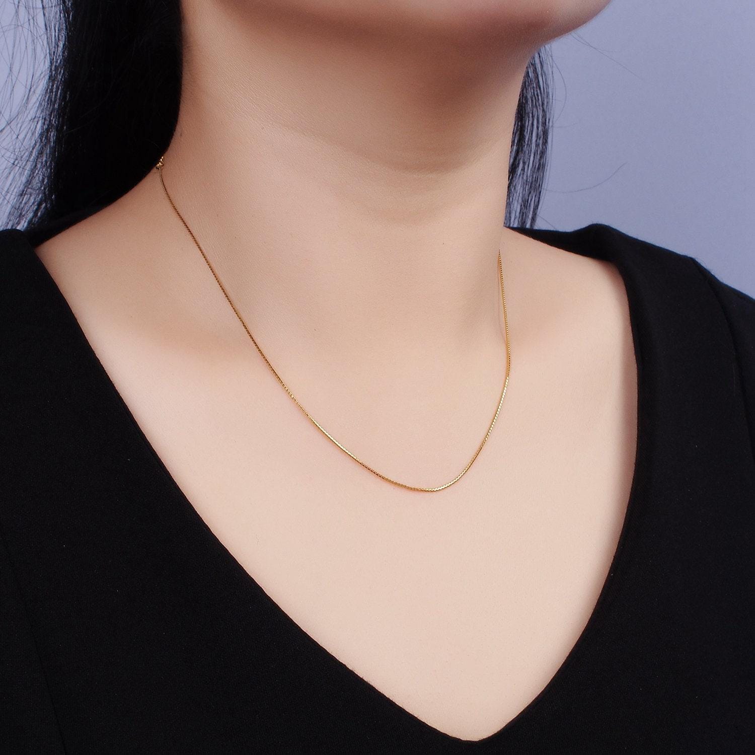Dainty 24k gold vermeil box chain necklace 925 sterling silver necklace chain w/ heavy 24k gold plated 15.35 inch + 2 inch extender | wa1982