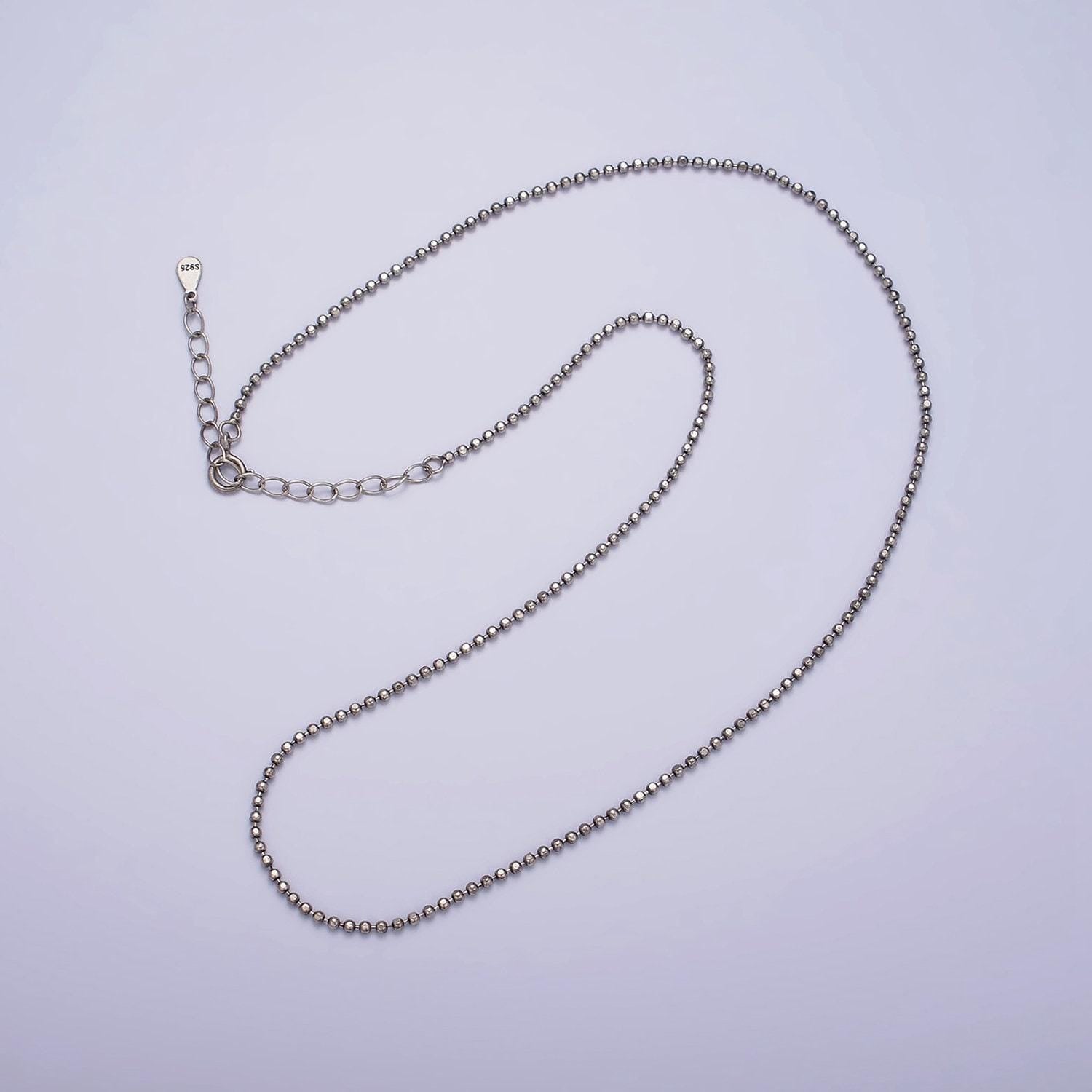 1mm oxidized ball beaded chain necklace 925 sterling silver 15.35 inch + 2 inch extender adjustable chain necklace wa-1967
