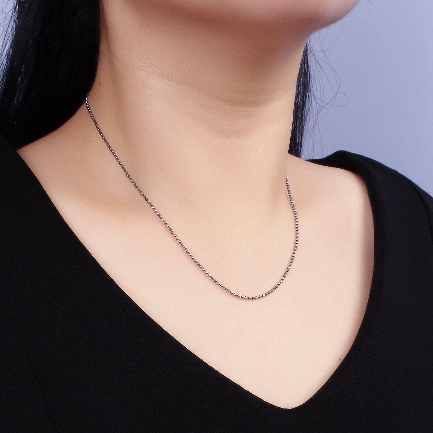 1mm oxidized ball beaded chain necklace 925 sterling silver 15.35 inch + 2 inch extender adjustable chain necklace wa-1967