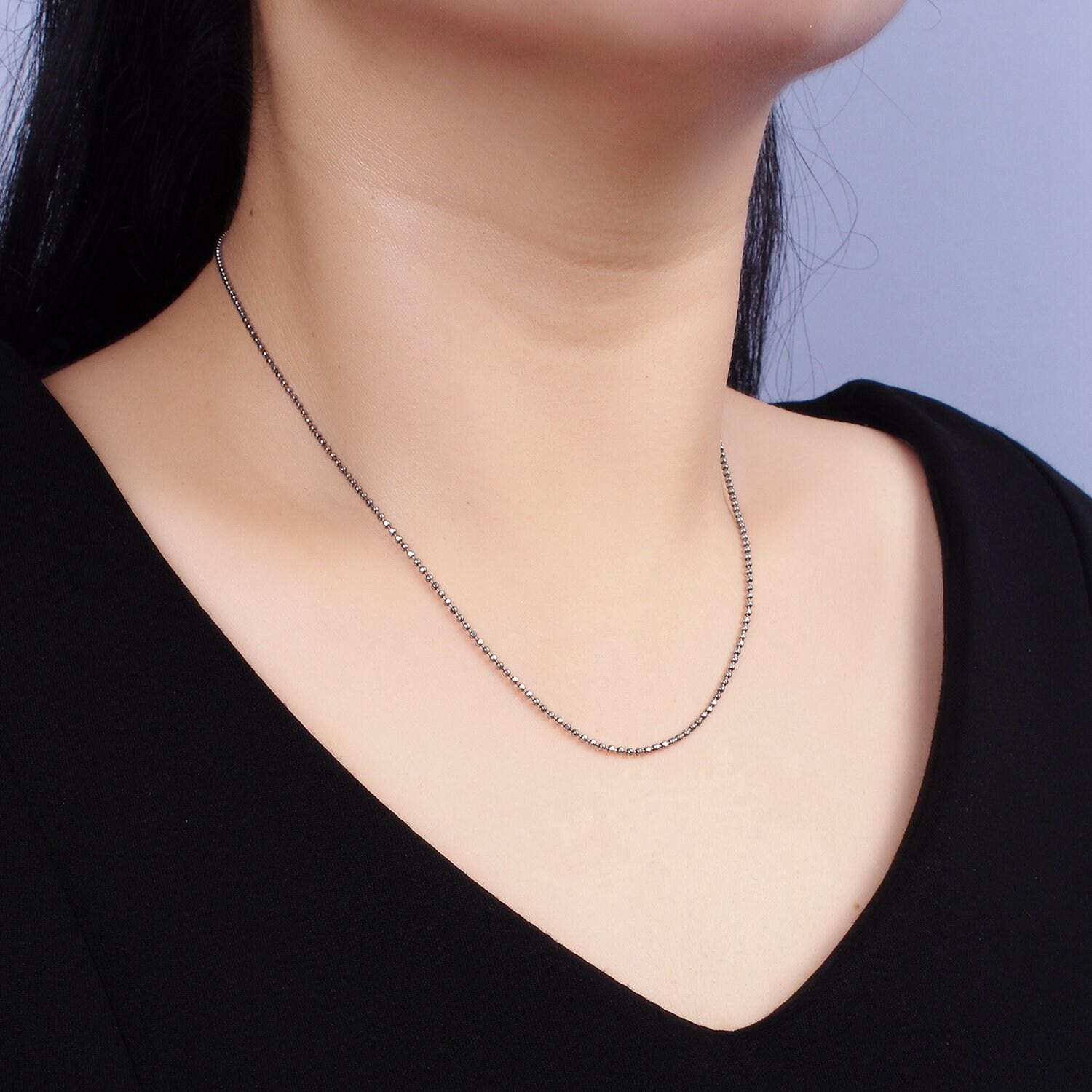 1mm oxidized ball beaded chain necklace 925 sterling silver 15.35 inch + 2 inch extender adjustable chain necklace wa-1967