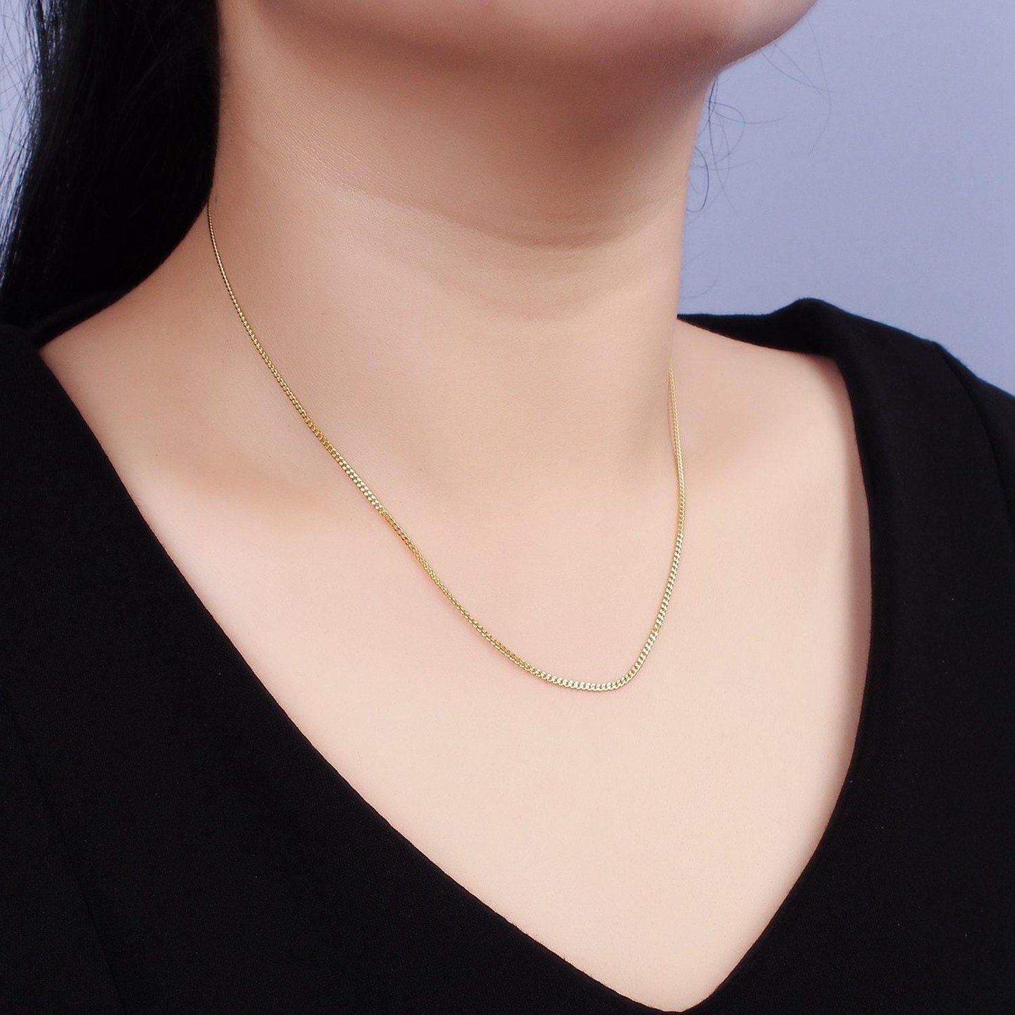 Dainty 24k gold vermeil curb chain necklace 925 sterling silver necklace chain 15.35 inch w/ 2 inch extender | wa1961