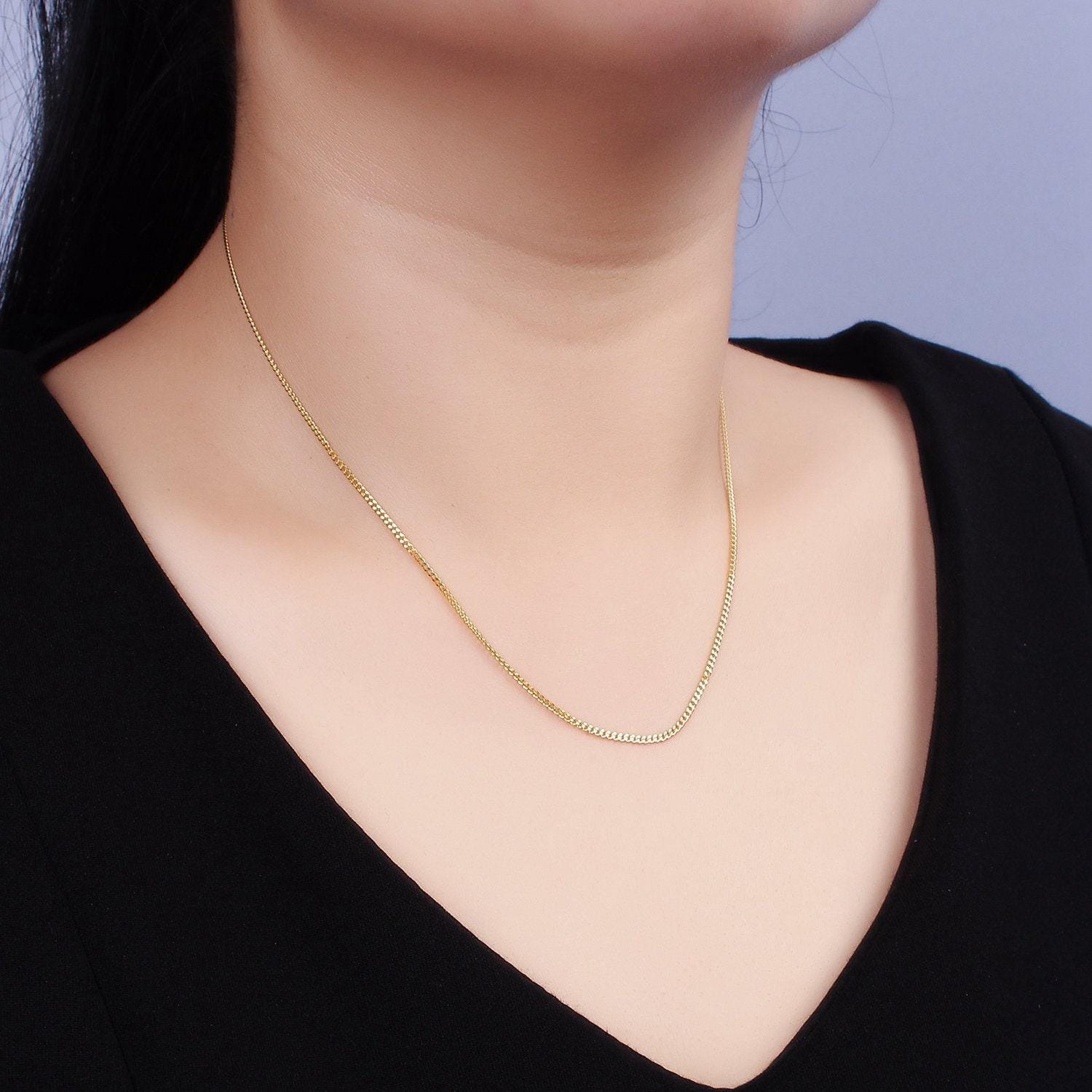 Dainty 24k gold vermeil curb chain necklace 925 sterling silver necklace chain 15.35 inch w/ 2 inch extender | wa1961